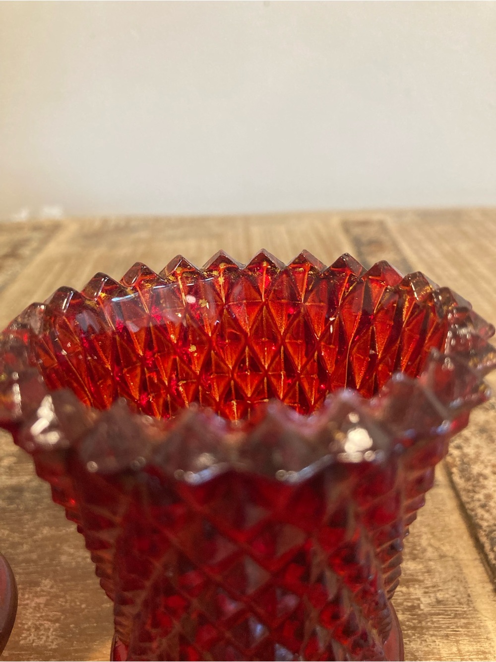 2 Pegged Glass Votive Holders Vintage Red Painted Diamond Pattern 70s-80s Decor - Picture 6 of 13